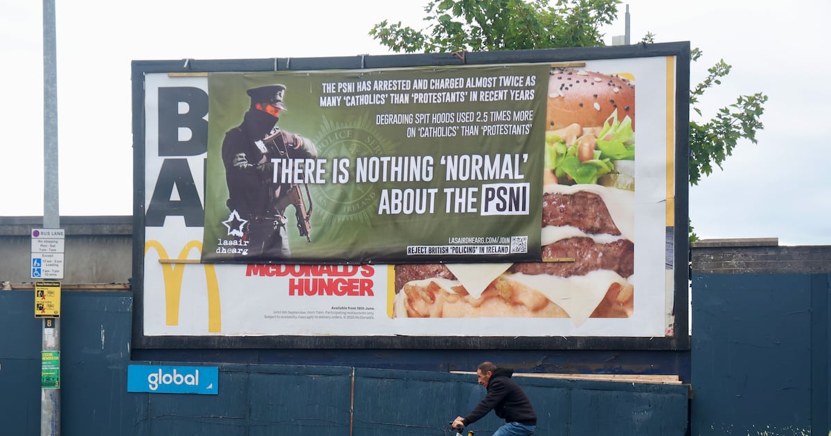 ConnlaYoung's tweet card. Billboard poster put up outside Casement Park