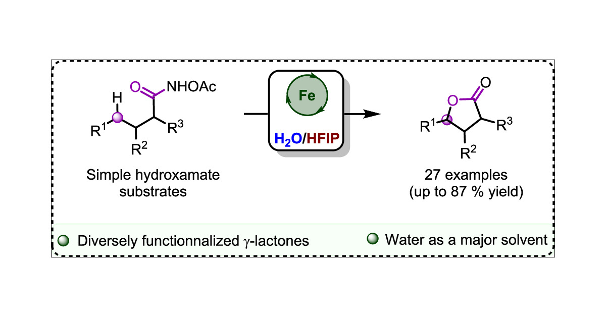 GuillaumeLefvr1's tweet card. An iron-catalyzed lactonization reaction via intramolecular C(sp3)-H functionalization is described. The process employs easily accessible hydroxamate derivatives from which the noncommon insertion...