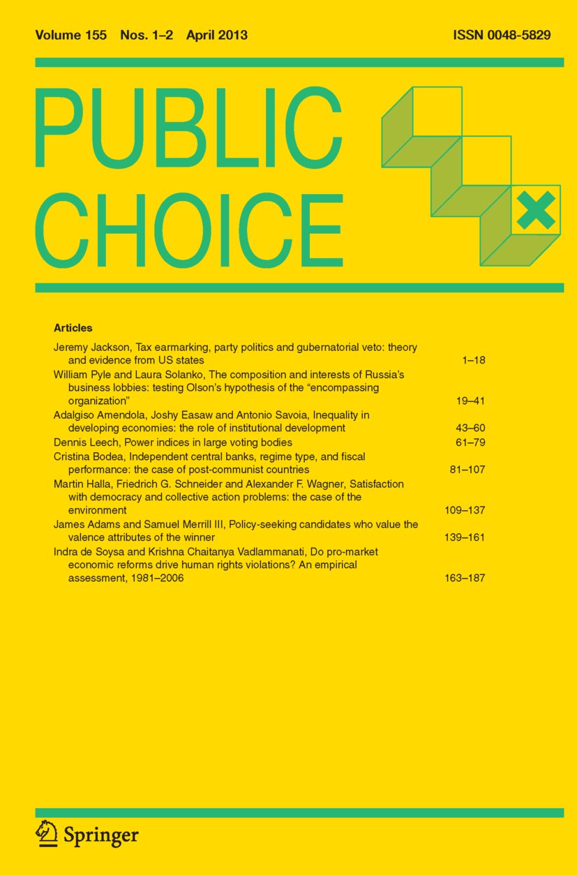 _PublicChoice's tweet card. Public Choice - Faced with the classic paradoxes of voting, system designers have sometimes offered hybrid systems. The paper reviews Condorcet–Borda hybrids proposed by Daunou, Dodgson,...
