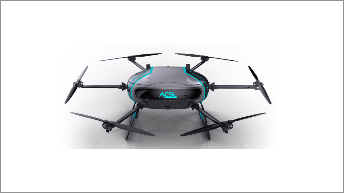 dronejournal_jp's tweet card. 　ACSLは、2025年10月1日より、長距離飛行マルチユースドローン「PF4」の量産を開始する。これに伴い、同機体の受注を2025年7月22日に開始する。