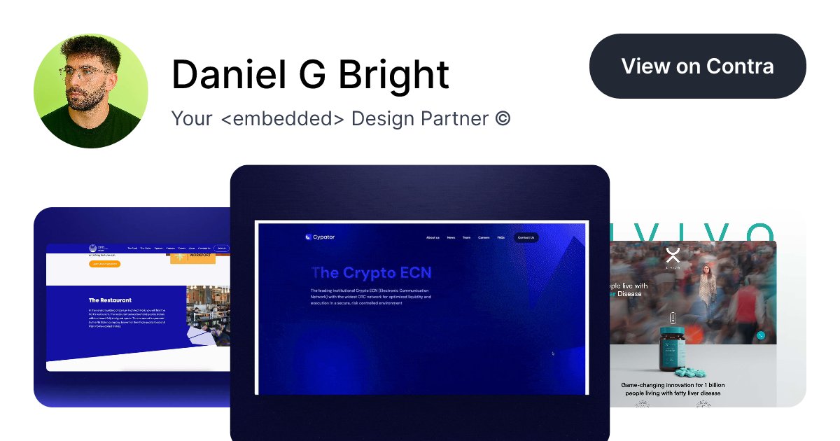 Danielgbright's tweet card. View Daniel G Bright's Profile on Contra, the Independent-first, commission-free freelance marketplace shaping the future of work. Hire a freelancer today!