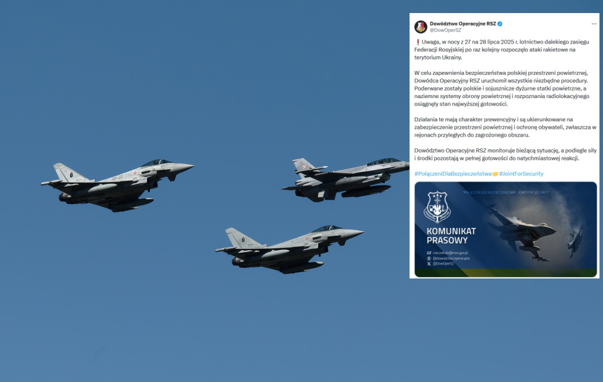 wPolityce_pl's tweet card. "Działania te mają charakter prewencyjny i są ukierunkowane na zabezpieczenie przestrzeni powietrznej i ochronę obywateli".