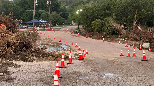 GraceReaderTV's tweet card. Travis County opened its temporary solution, a low water crossing next to the bridge badly damaged by floods on July 5.
