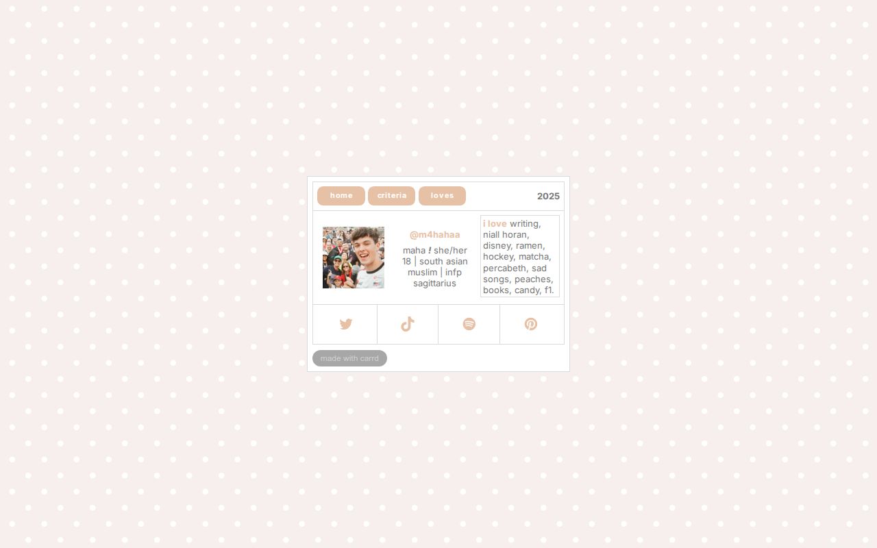 m4hahaa's tweet card. get to know me :)