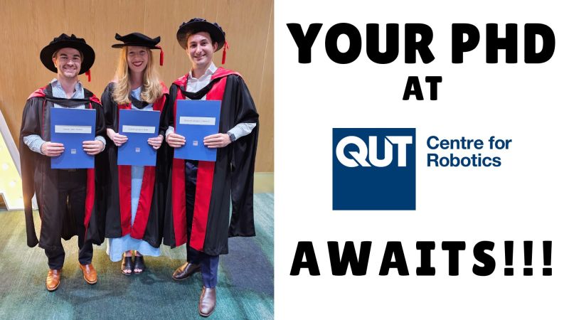 maththrills's tweet card. Your PhD awaits... at the QUT Centre for Robotics!!! Pictured are three of our amazing recent PhD graduands: Connor Malone, Scarlett Raine and Ben Burgess-Limerick, who all had fantastic PhDs and...