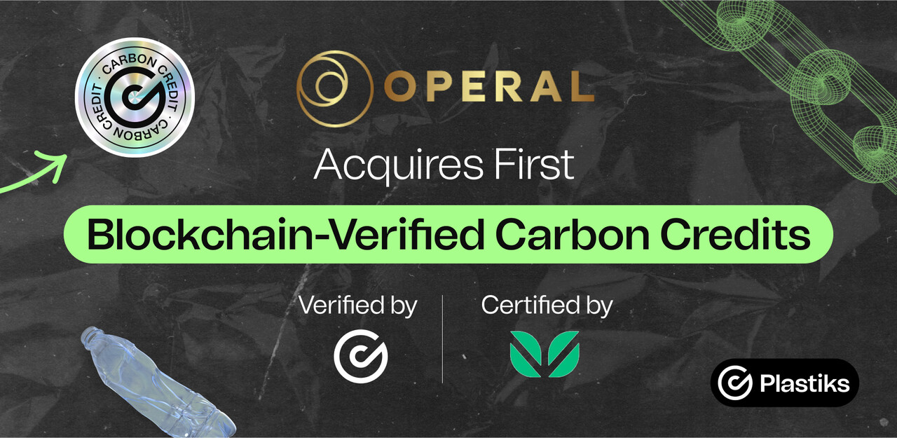 Plastiks_io's tweet card. Operal takes a major sustainability step by acquiring its first blockchain-verified carbon credits through Plastiks and Ecota—ensuring full traceability, transparency, and real-world impact.