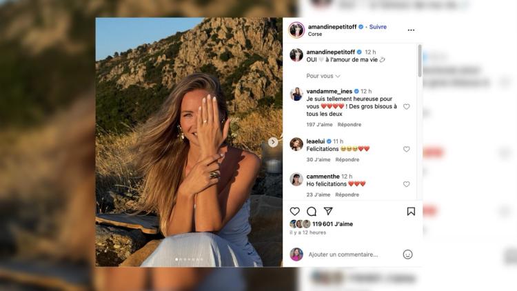 CNEWS's tweet card. Amandine Petit, Miss France 2021, s’est fiancée à son compagnon dans un cadre de rêve. La reine de beauté a annoncé l’heureuse nouvelle ce dimanche sur son compte