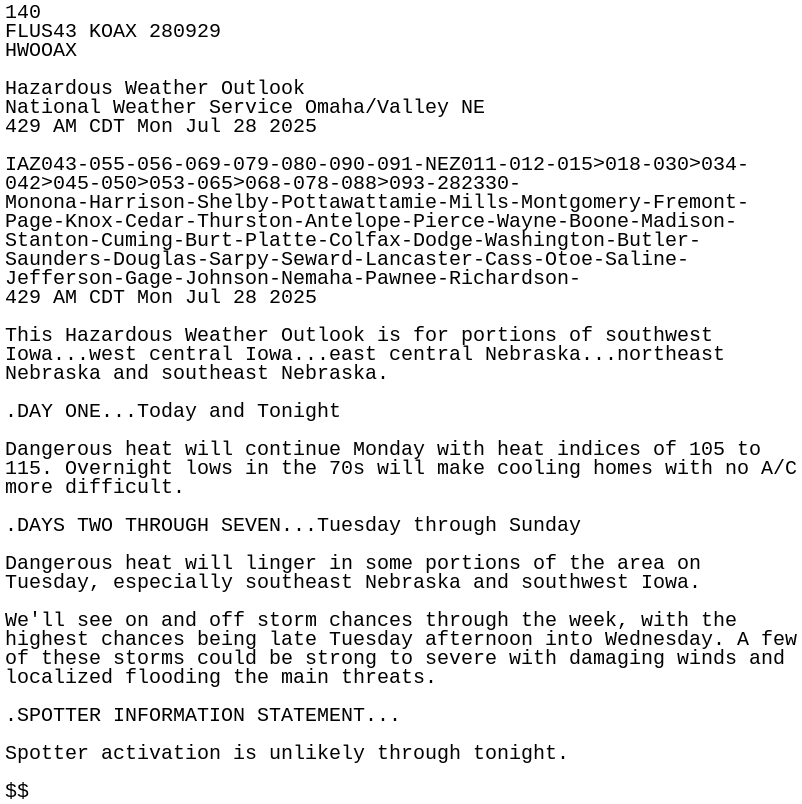 iembot_oax's tweet card. HWO issued by NWS OAX at 28 Jul 2025 09:29 UTC