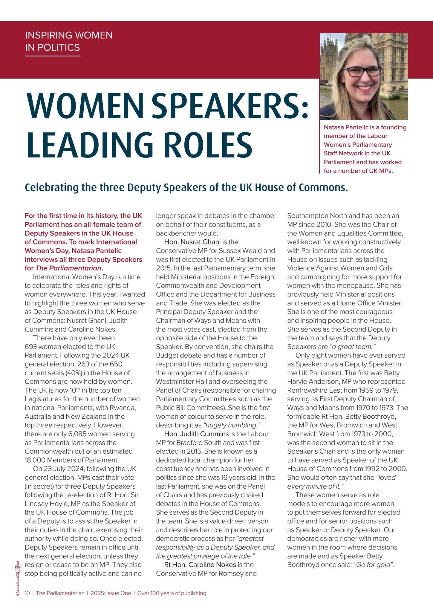 CWP_Int's tweet card. Latest edition of The Parliamentarian, the Journal of Commonwealth Parliaments (2025 Issue One) is published just ahead of International Women’s Day and celebrates women - past and present - who are m