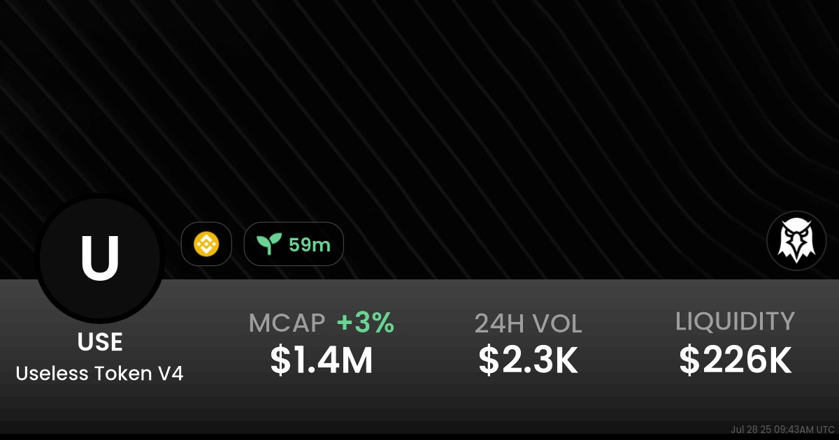 UselessMathias's tweet card. $0.002058 Useless Token V4 (USE) realtime price charts, trading history and info - USE / WBNB on BSC / PancakeSwap