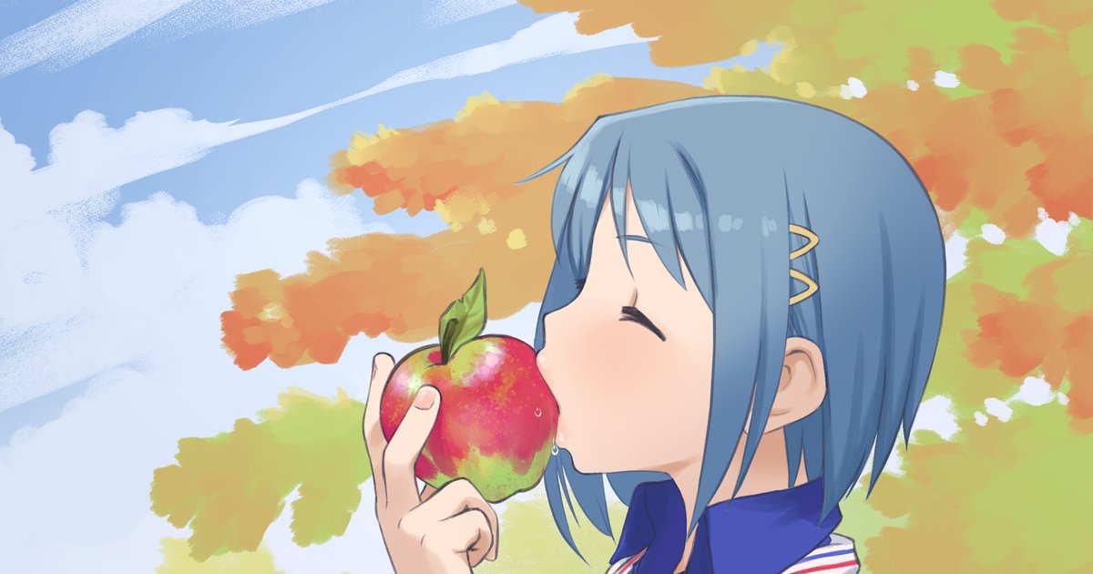 JonnySpong's tweet card. Getting to enjoy a nice apple~ Inspired by things I enjoyed this autumn~