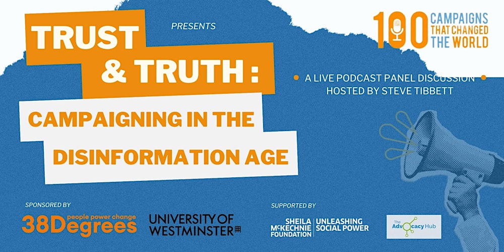 100Campaigns's tweet card. We will shed light on how campaigners can deal with disinformation, and counter conspiracy theories, lies and half-truths. Free Event.