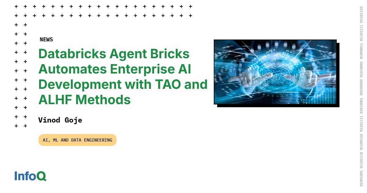 InfoQ's tweet card. Databricks introduced Agent Bricks, a new product that changes how enterprises develop domain-specific agents. The automated workflow includes generating task-specific evaluations and LLM judges for...