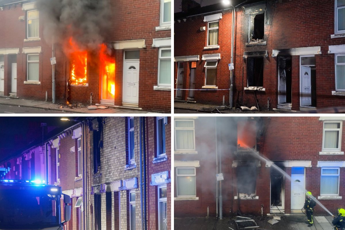 TheNorthernEcho's tweet card. Dramatic pictures show how a fire at a home on a residential street in Middlesbrough sent the street up in flames.