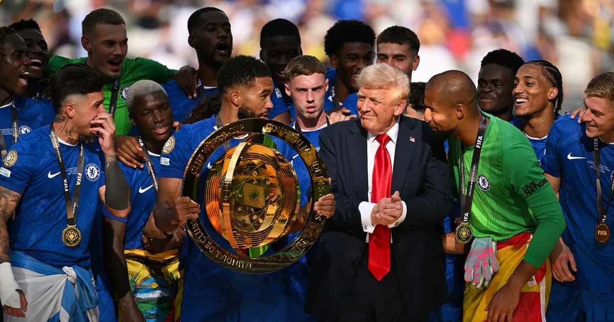 darrenstanton's tweet card. President Donald Trump appeared in photos taken of Chelsea as they celebrated their win of the Club World Cup at MetLife Stadium, New Jersey – with experts weighing in