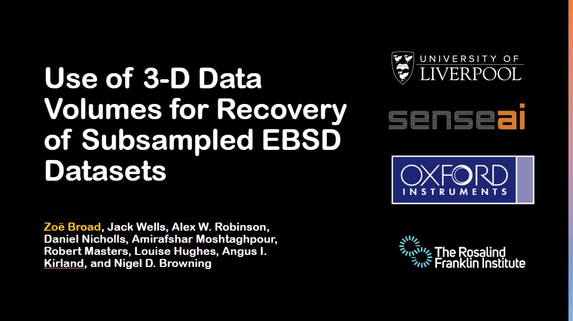 SenseAIUK's tweet card. Zoe Broad recently presented on behalf of SenseAI at EBSD 2025 hosted by the Royal Microscopical Society. Zoë was presenting on the ‘Use of 3-D Data Volumes for Recovery of Subsampled EBSD Datasets’....