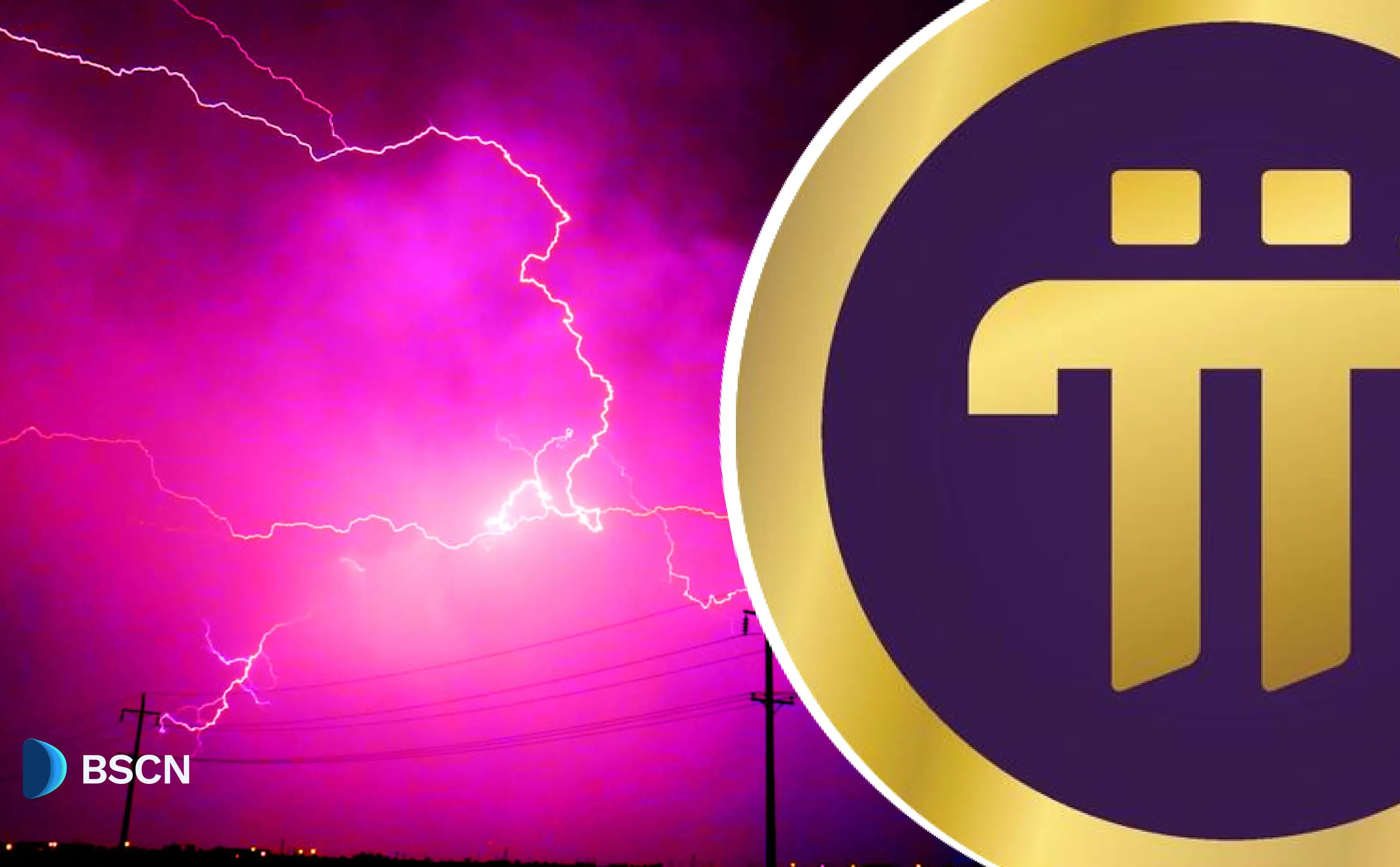 Pi Network logo with lightning background