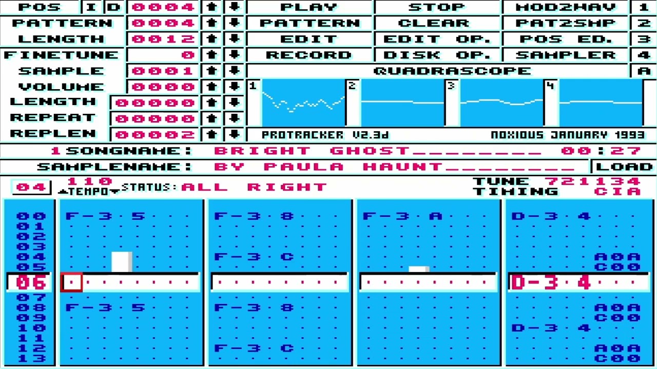 TheOasisBBS's tweet card. “Bright Ghost” by Paula Haunt blends Amiga lofi beats with boom bap vibes using ProTracker. Vintage sound, modern groove—watch now.