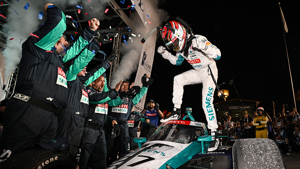 Arlington_GP's tweet card. Andretti Global's Kyle Kirkwood (photo) earned his fifth career victory and a career-best third win this season.