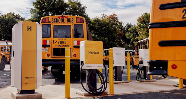 ESBInitiative's tweet card. The Maryland Energy Administration has announced new investments in electric school buses and charging infrastructure.
