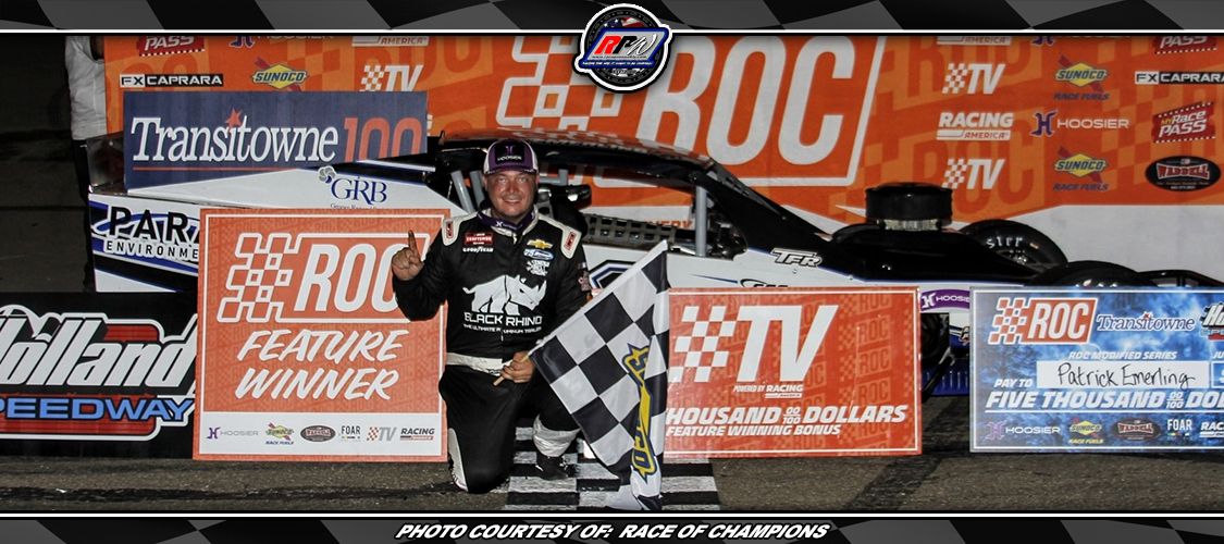 RaceProWeekly's tweet card. Story By: RACE OF CHAMPIONS - HOLLAND, NY - Patrick Emerling of Orchard Park, N.Y., captured a hard-fought and emotional victory in the Transitowne 100 on Saturday night at his home track, Holland...