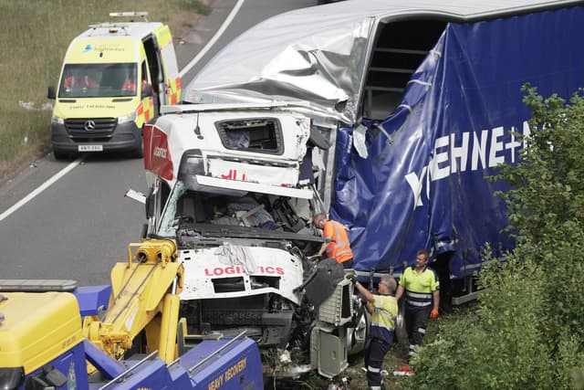 BrightonIndy's tweet card. The A27 remains closed westbound as crews work to recover two lorries and clear the road after a road traffic collision.