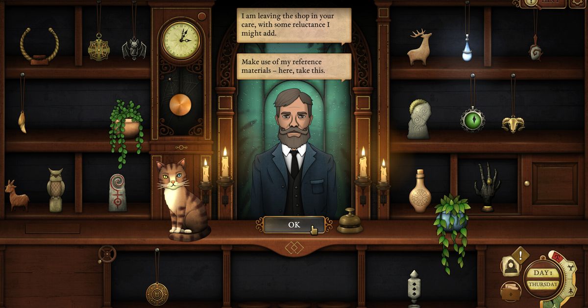 thinky_games's tweet card. Identify strange objects, help out the locals, explore the town of Undermere, and try to keep your spirits up in the Strange Antiquities.