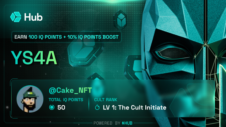 Cake_NFT's tweet card. Earn IQ Points by training Hub's AI