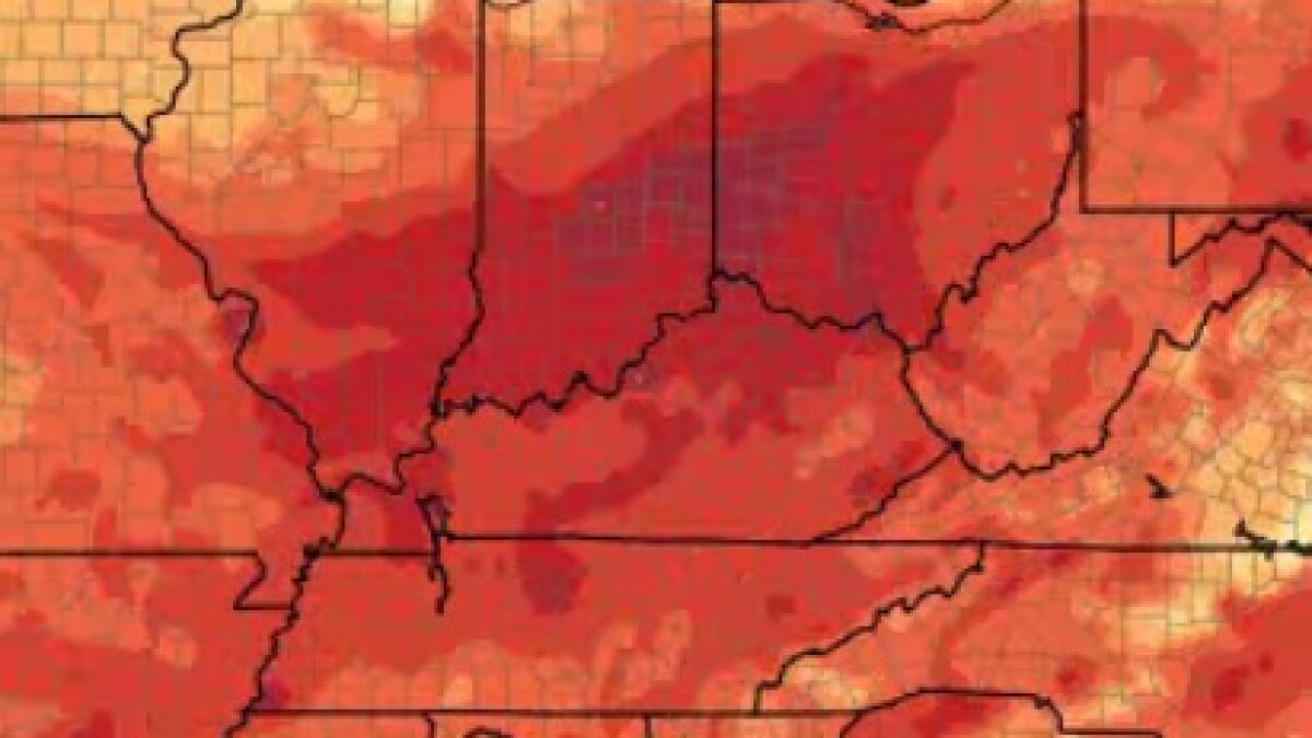 wuky's tweet card. High temperatures and humidity, with heat indices, are expected to reach the upper 90s and potentially a peak of 105 on Tuesday.