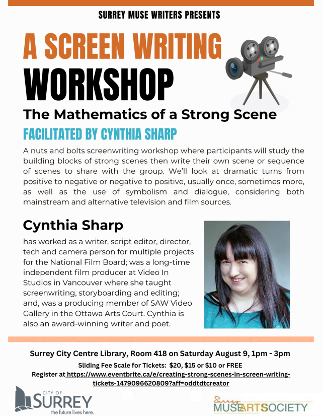 SurreyMuse's tweet card. an exciting event that will uncover the secrets behind crafting a powerful scene in your screenplay. Learn the mathematics behind creating tension, emotion, and impact in your writing. Whether you&…