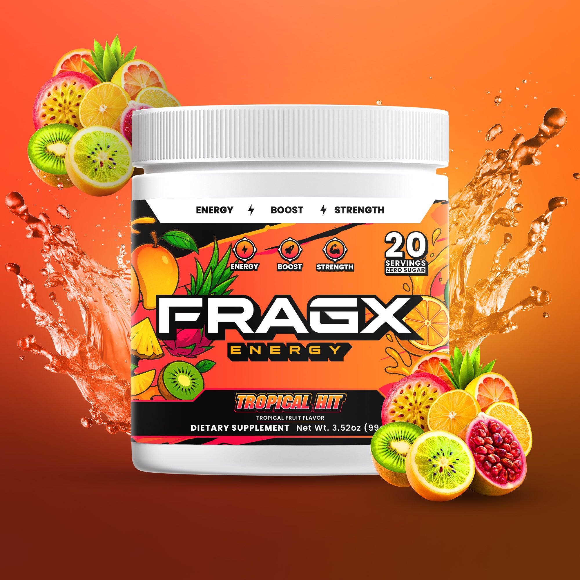 FRAGXEnergy's tweet card. This isn’t a vacation—it’s a flavor DETONATION. A WILD MIX of mango, pineapple, and pure TROPICAL MADNESS that crashes through your mouth like a fruit-fueled STORM. No sunscreen, no palm trees—just...