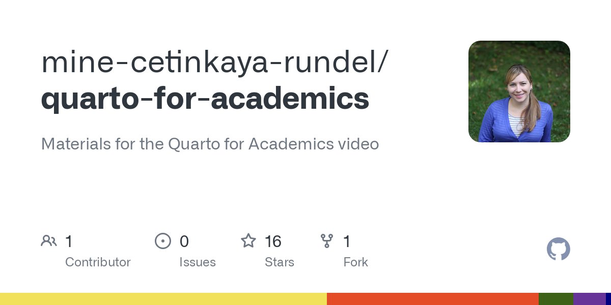 posit_pbc's tweet card. Materials for the Quarto for Academics video. Contribute to mine-cetinkaya-rundel/quarto-for-academics development by creating an account on GitHub.