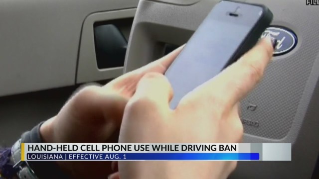 LAFirstNews's tweet card. Starting August 1st in Louisiana, drivers who use handheld cellphones while driving will face fines, with warnings issued until January 1st, and the law exempts emergency responders and 911 calls.