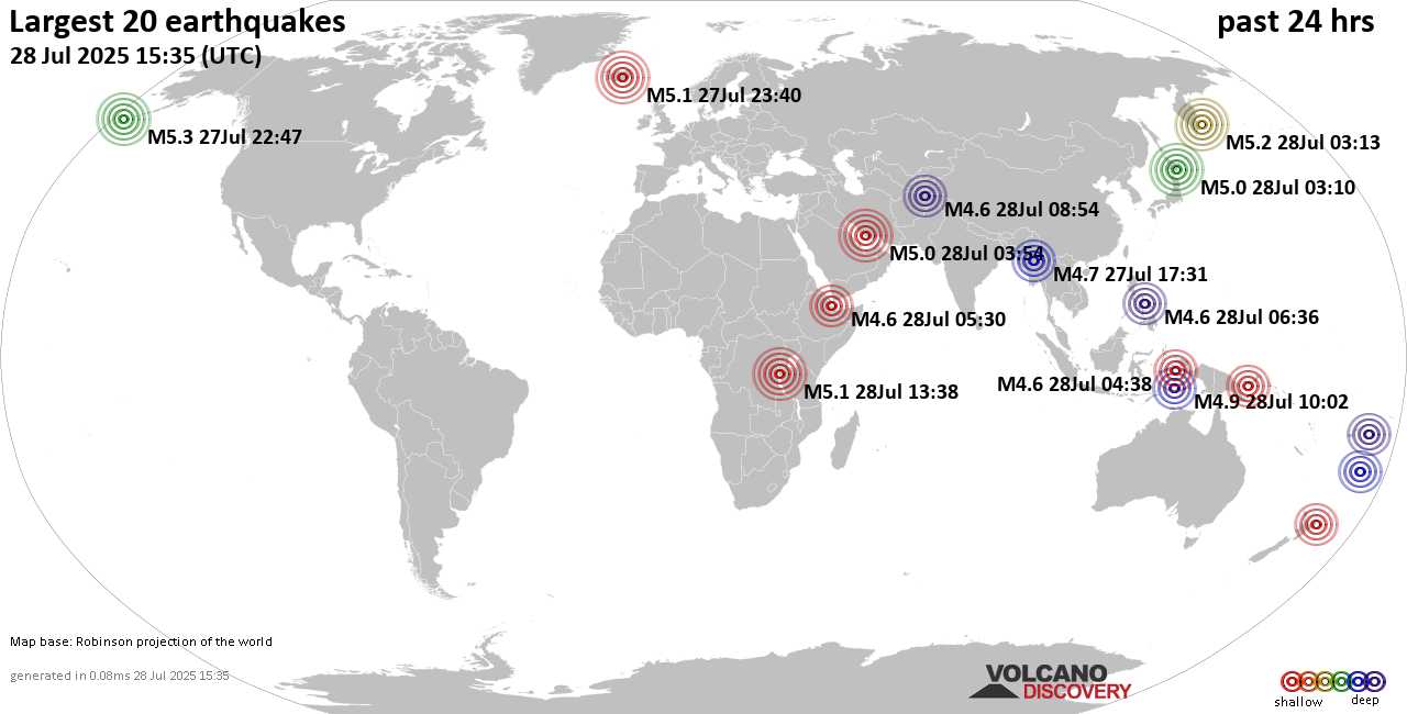 volcanodiscover's tweet card. Earthquakes Today: Top 20 Quakes in the World by Country, past 24 hours