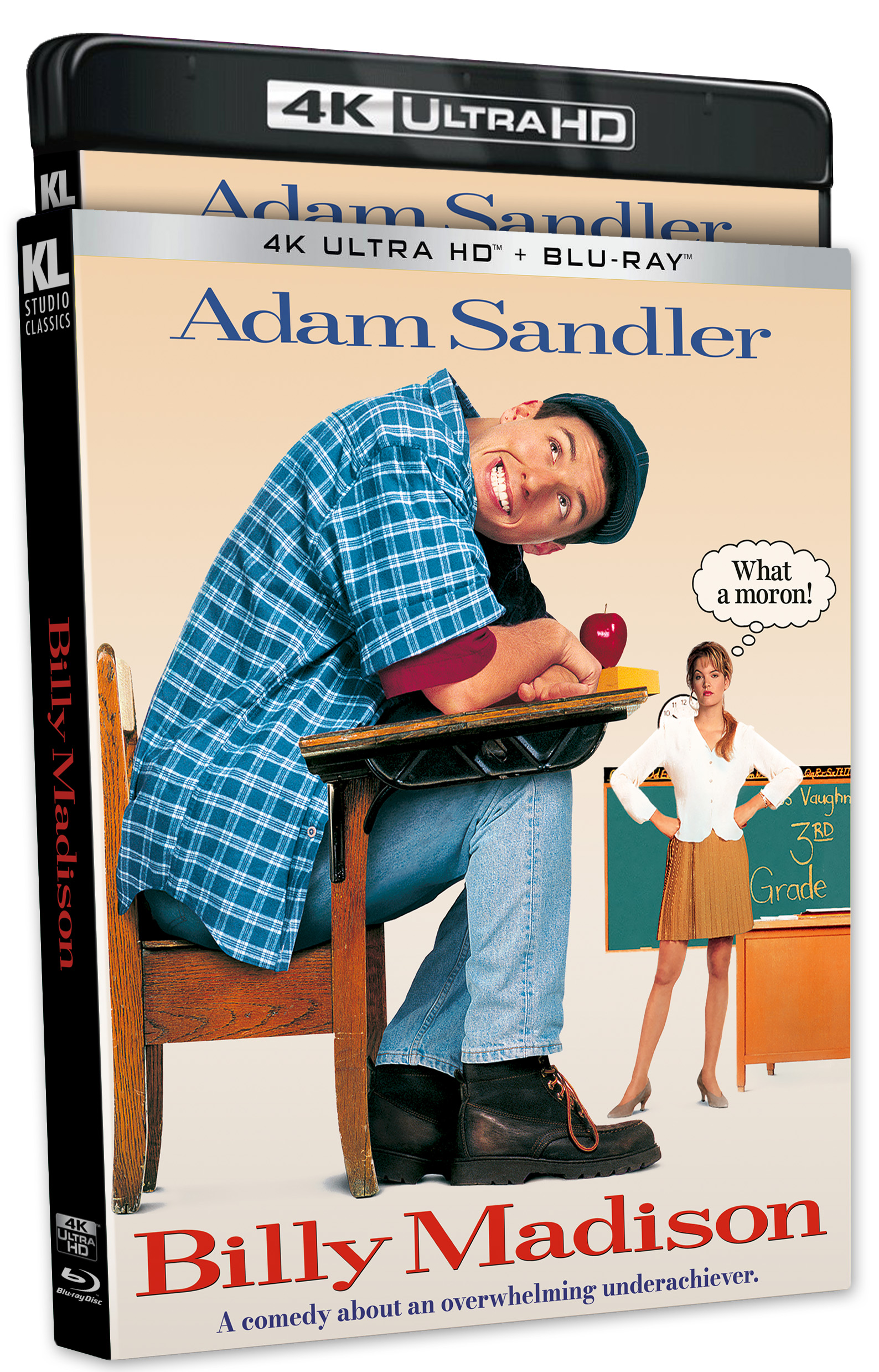 flickdirect's tweet card. Billy Madison gets a bright, sharp 4K upgrade from Kino Lorber, celebrating 30 years of Sandler's cult comedy.