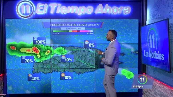 tele11PR's tweet card. Esta tarde para el oeste y noroeste se esperan hasta un 100 por ciento de probabilidad de luvias debido a la humedad de una onda tropical ubicada al norte n ...