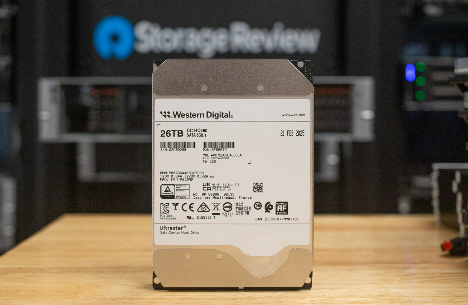 storagereview's tweet card. The Western Digital Ultrastar DC HC590 is a 26TB CMR enterprise HDD with an 11-platter design, offering exceptional density.