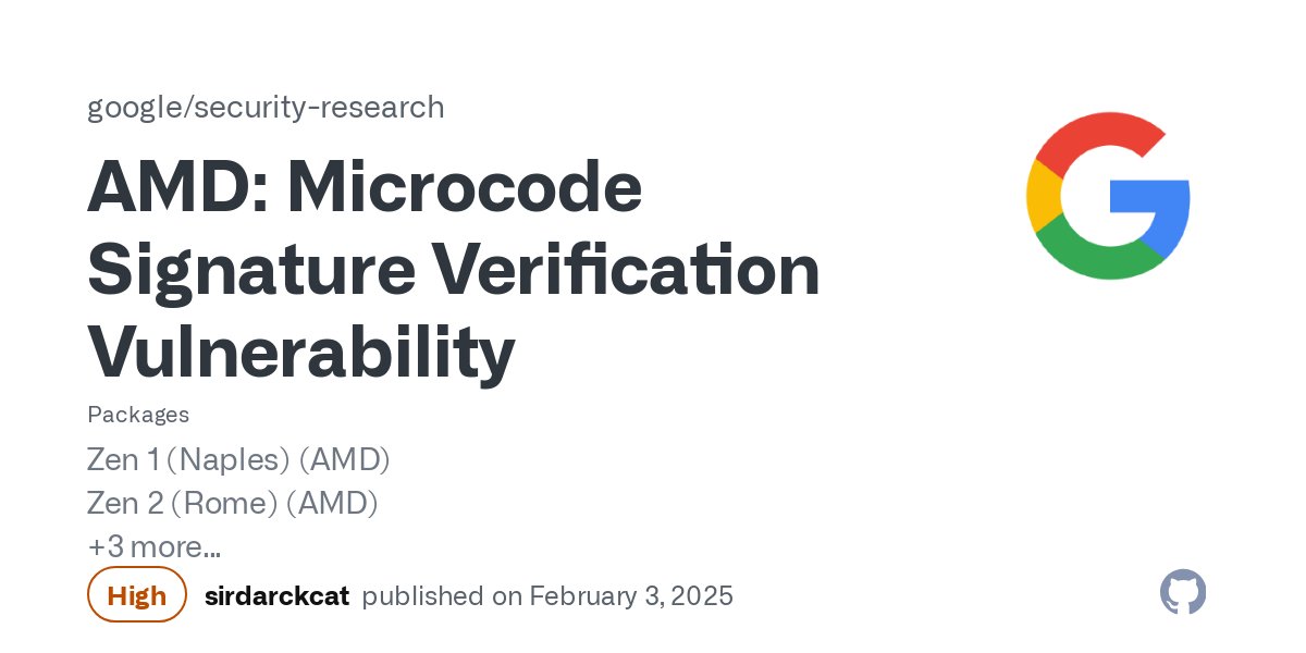 grsecurity's tweet card. ### Summary Google Security Team has identified a security vulnerability in some AMD Zen-based CPUs. This vulnerability allows an adversary with local administrator privileges (ring 0 from outside...
