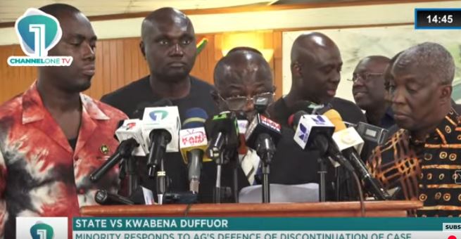 Channel1TVGHA's tweet card. The Minority Caucus in Parliament has criticised Attorney General, Dr. Dominic Ayine’s justification for discontinuing the criminal trial against former