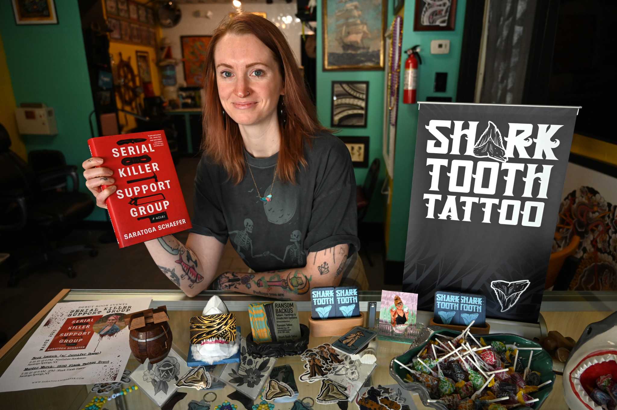 pjmthewiz's tweet card. Book signing, flash tattoo event surround book launch for Saratoga Shaefer’s debut...