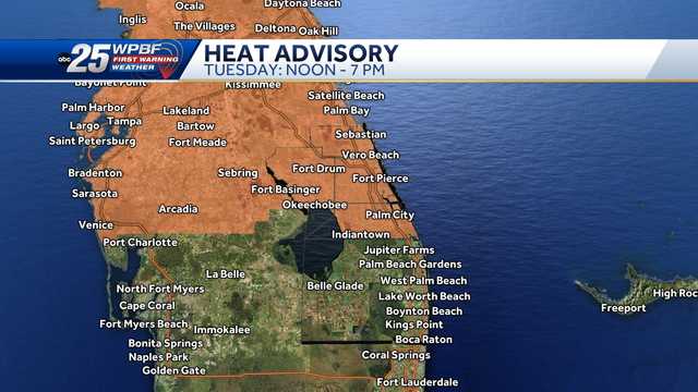 WPBF25News's tweet card. New heat advisory for Treasure Coast; record heat over weekend