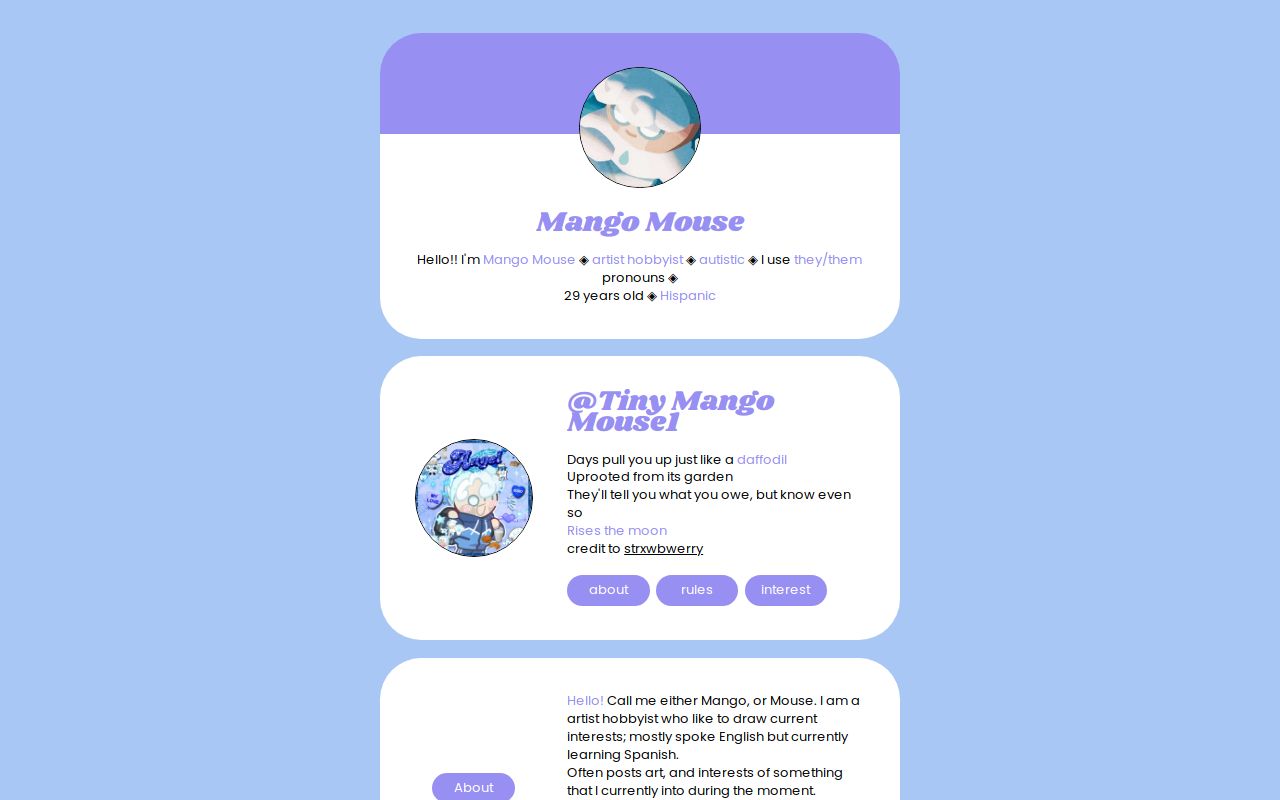 TinyMangoMouse1's tweet card. about me