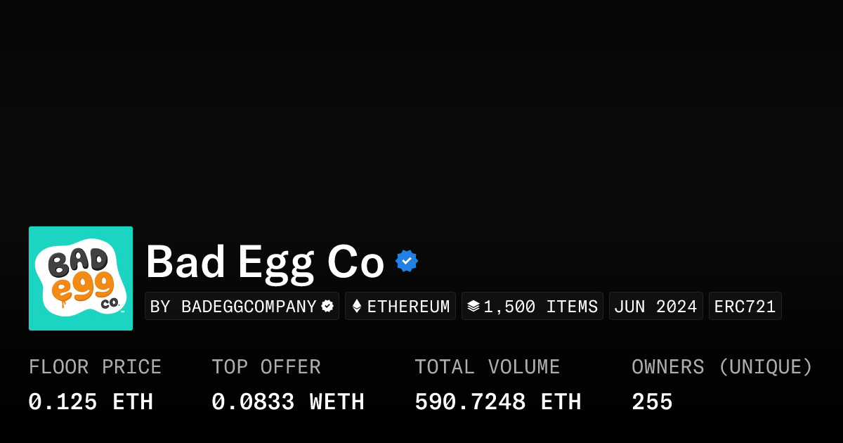 DarranGarnham's tweet card. Bad Egg Co. is a collection of 1,500 digital collectibles stored on the Ethereum blockchain. A global storytelling brand that focuses on community, culture and creativity.