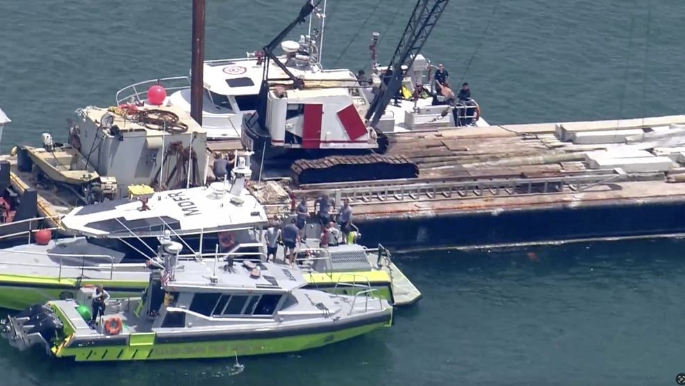 weartv's tweet card. Two children were killed and two more were critically injured after a barge struck a sailboat, causing it to sink in Biscayne Bay Monday morning.