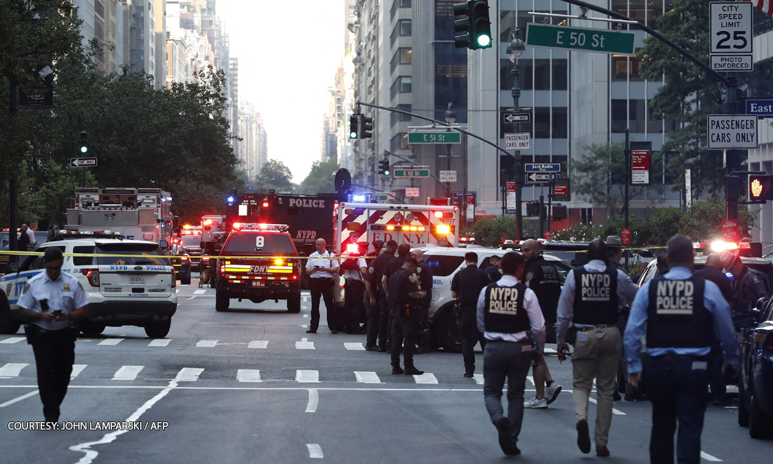 bncdotph's tweet card. A gunman was dead Monday following a shooting in central Manhattan, New York police said, amid reports a police officer was killed and several civilians struck, provoking a lockdown in the area.