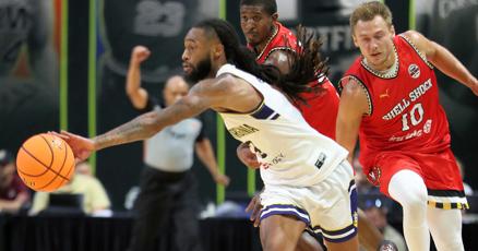 BlueGoldNews's tweet card. CHARLESTON, W.Va. -- Exclusive photos from Best Virginia's 74-61 win over Shell Shock in the TBT quarterfinals at the Charleston Coliseum & Convention Center on Monday evening. With the win,