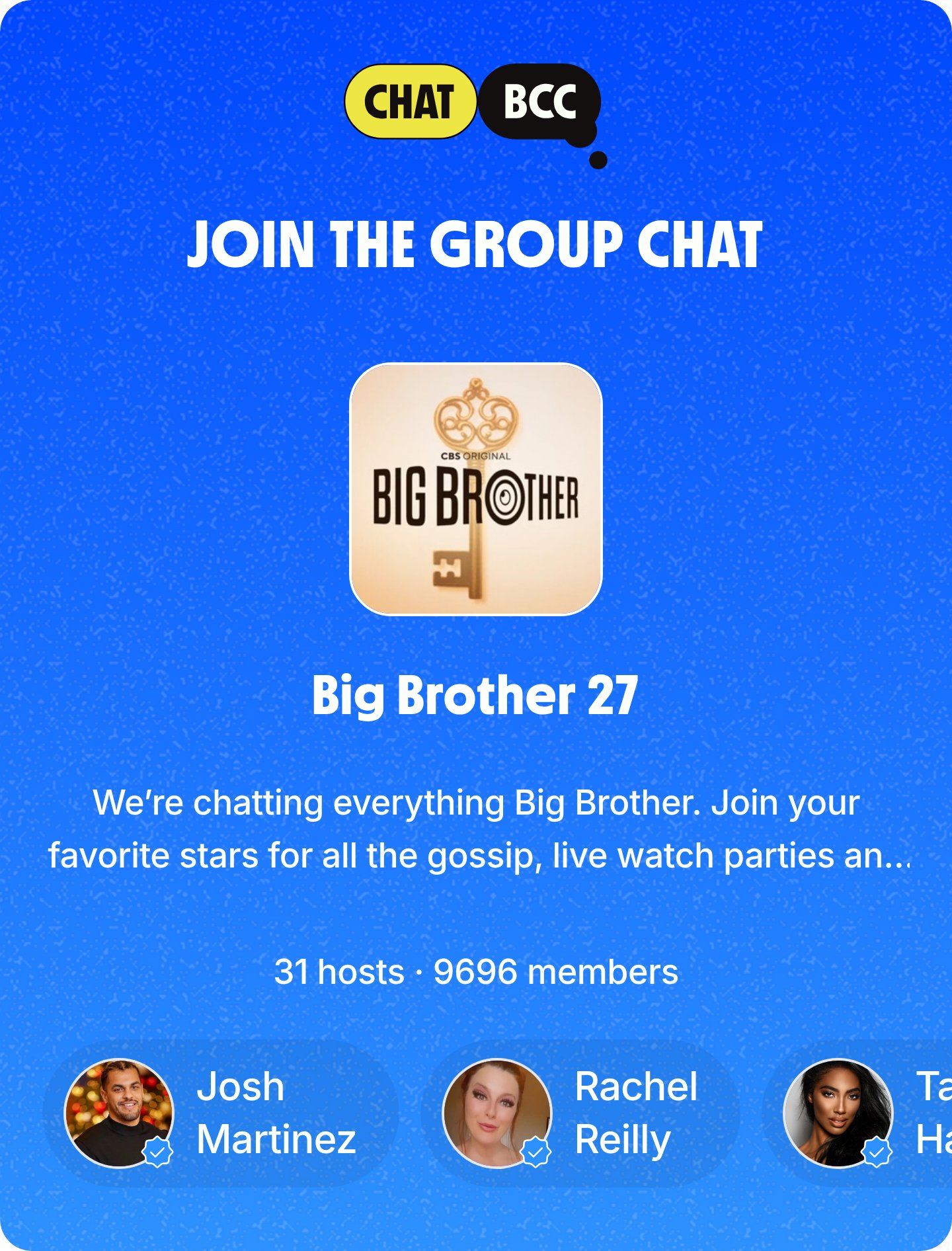 JoshMartinez444's tweet card. We’re chatting everything Big Brother. Join your favorite stars for all the gossip, live watch parties and more.