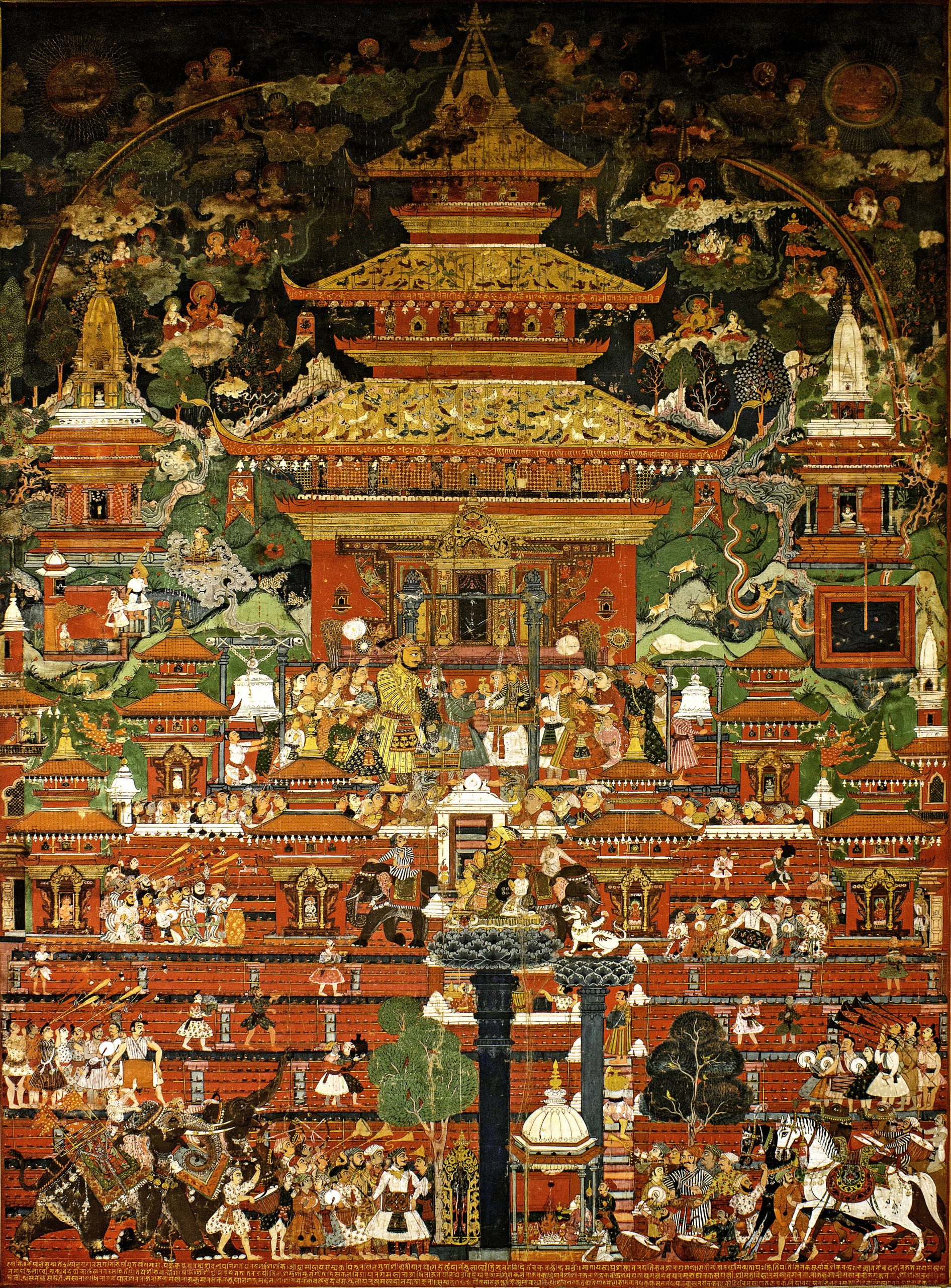 sworupsth's tweet card. A 16th-century paubha painting of the Malla era from Nepal is currently held at the Collège de France in Paris. This artistic masterpiece vividly depicts King Pratap Malla's Tuladaan ceremony (1664...