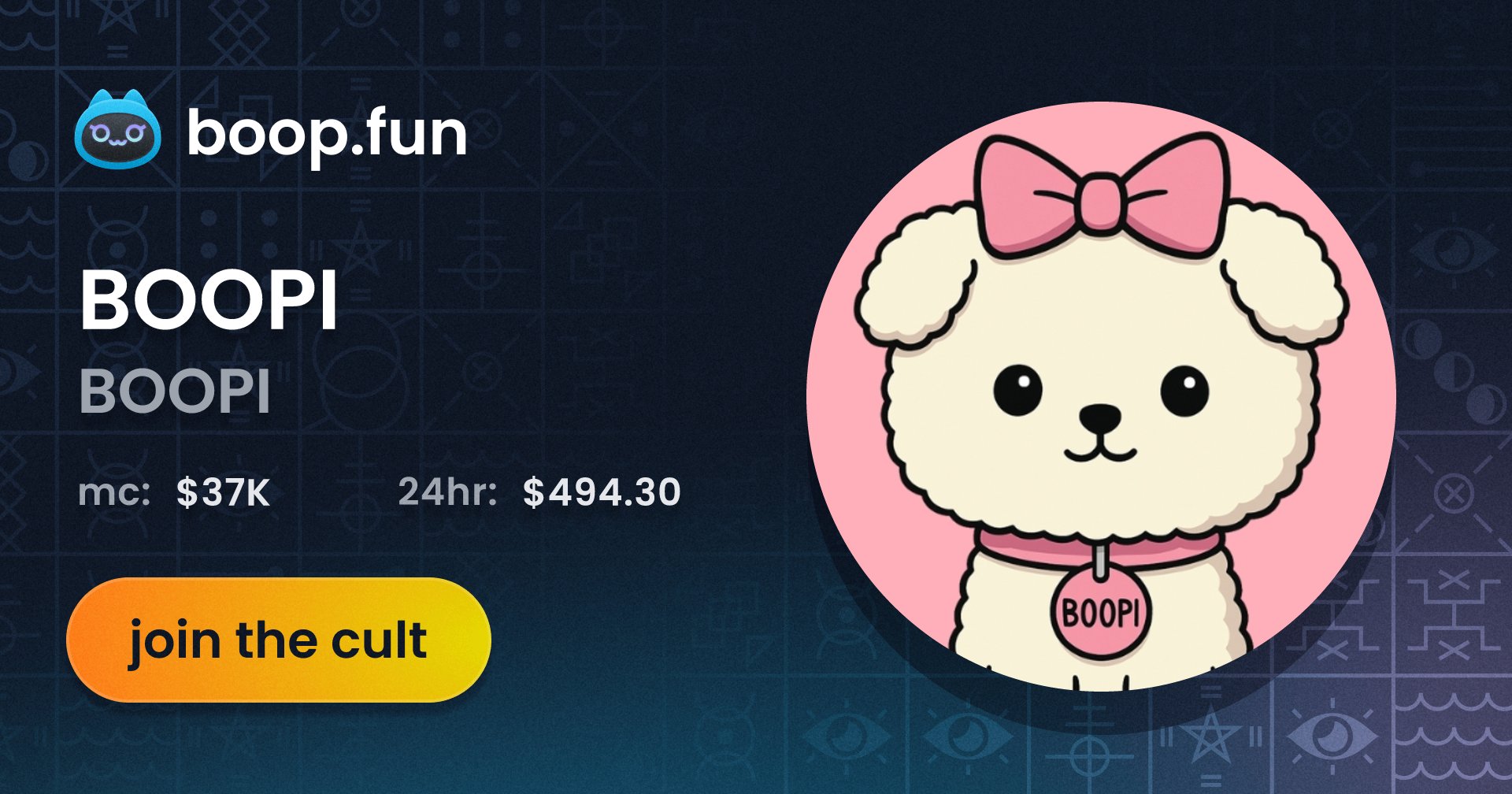 tjroobs's tweet card. join the BOOPI (BOOPI) cult and earn BOOP rewards when it graduates ( ˶ˆᗜˆ˵ )