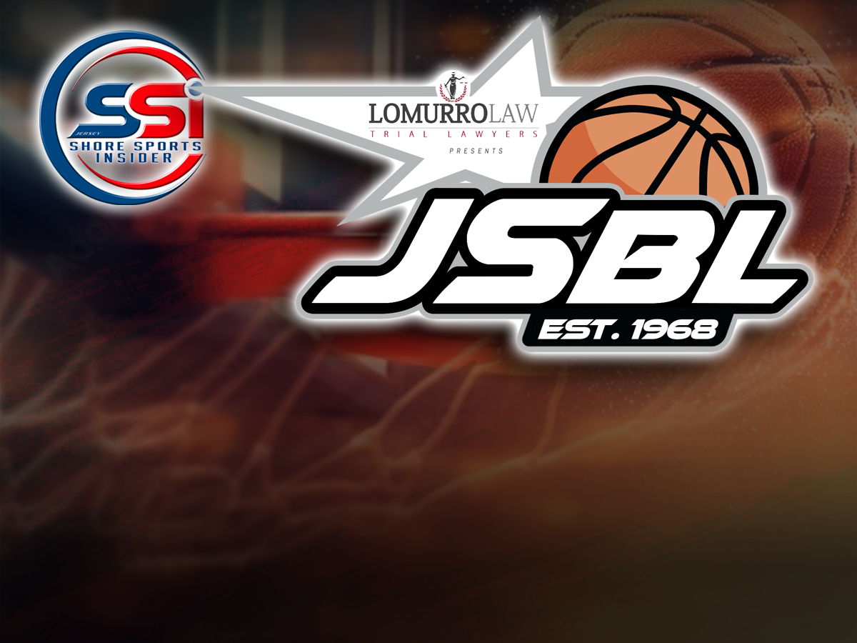 JSBLhoops's tweet card. Lomurro Law Jersey Shore Basketball League schedule for July 22-July 24
